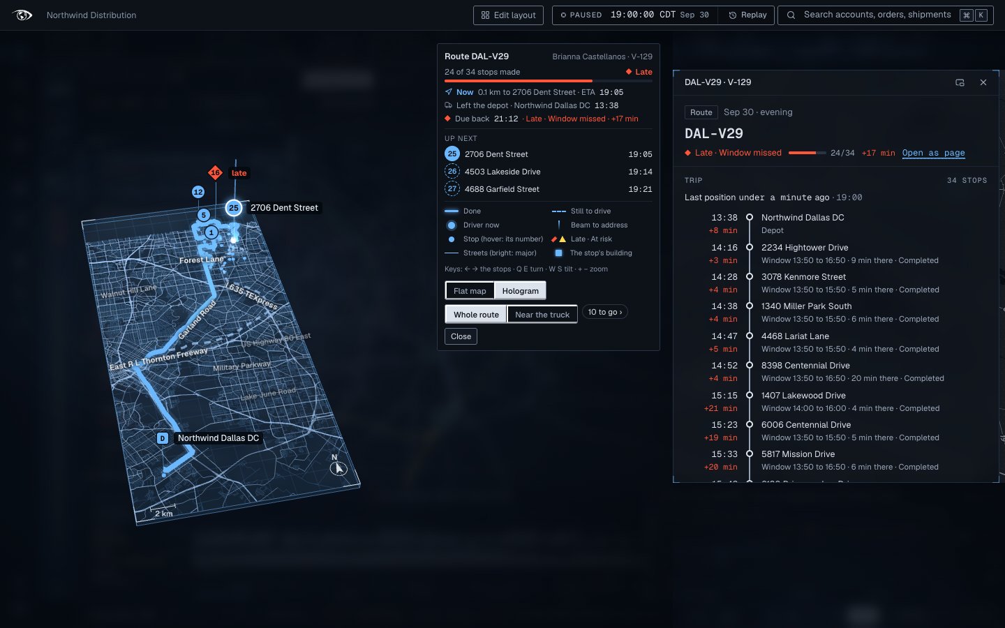 VIZN: a delivery route lifted off the map as a hologram